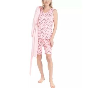 Muk Luks Women's 3-Pc. Bermuda Travel Sleep Set - Pink Berry Patch